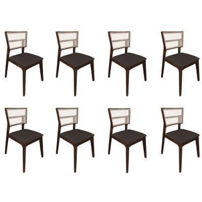 Kit 8 Cadeiras De Jantar Tela Premium Madeira Maciça Manuela Marrom Veludo Mel
