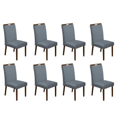 Kit 8 Cadeiras De Jantar Madeira Maciça Em Linho Heloísa Mel Cinza Veludo