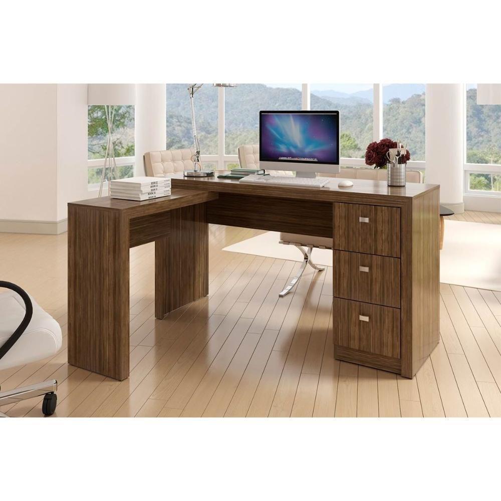 Mesa Canto p/Escritório ME4101 c/ 3 Gavetas Nogal - Tecno Mobili - 1