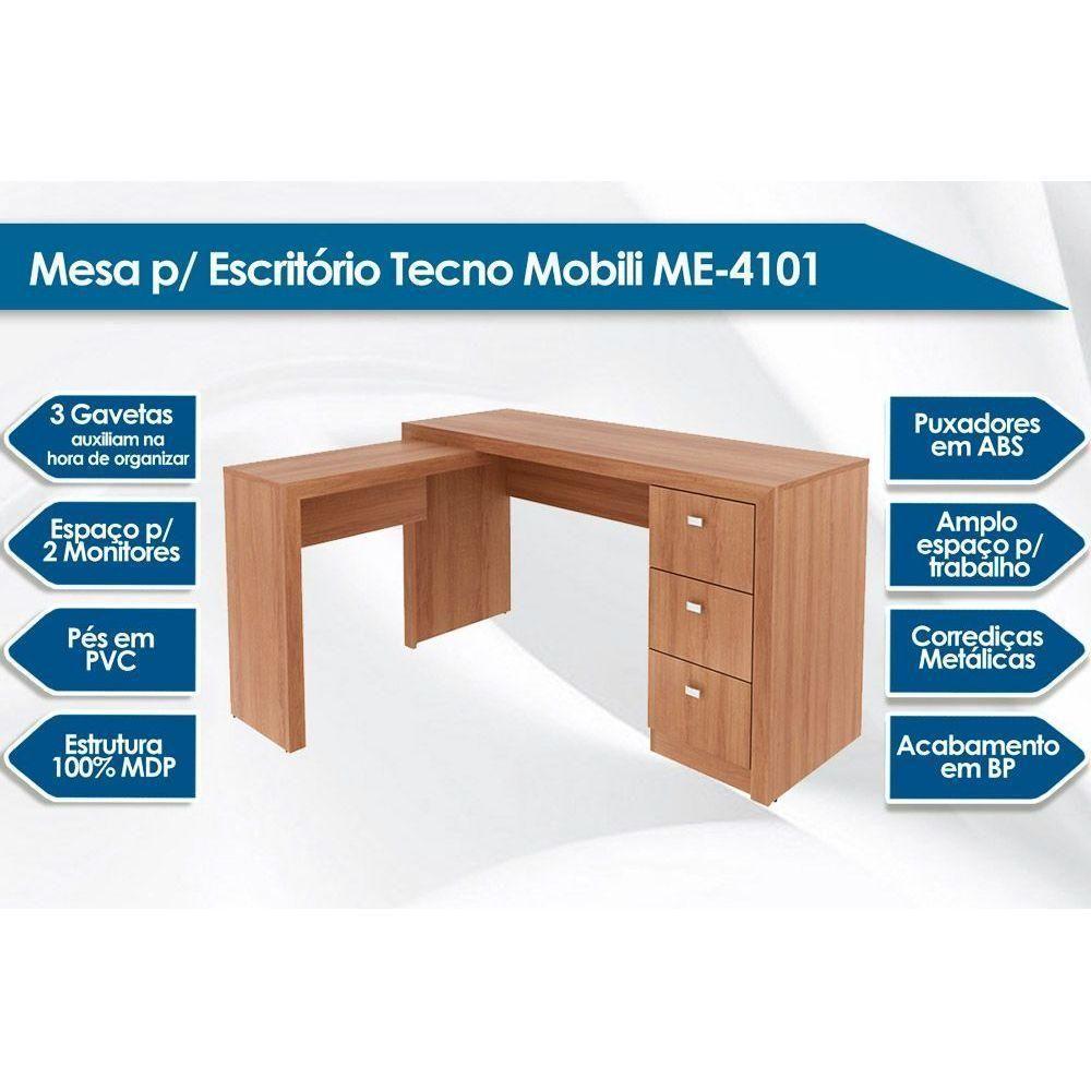 Mesa Canto p/Escritório ME4101 c/ 3 Gavetas Nogal - Tecno Mobili - 3