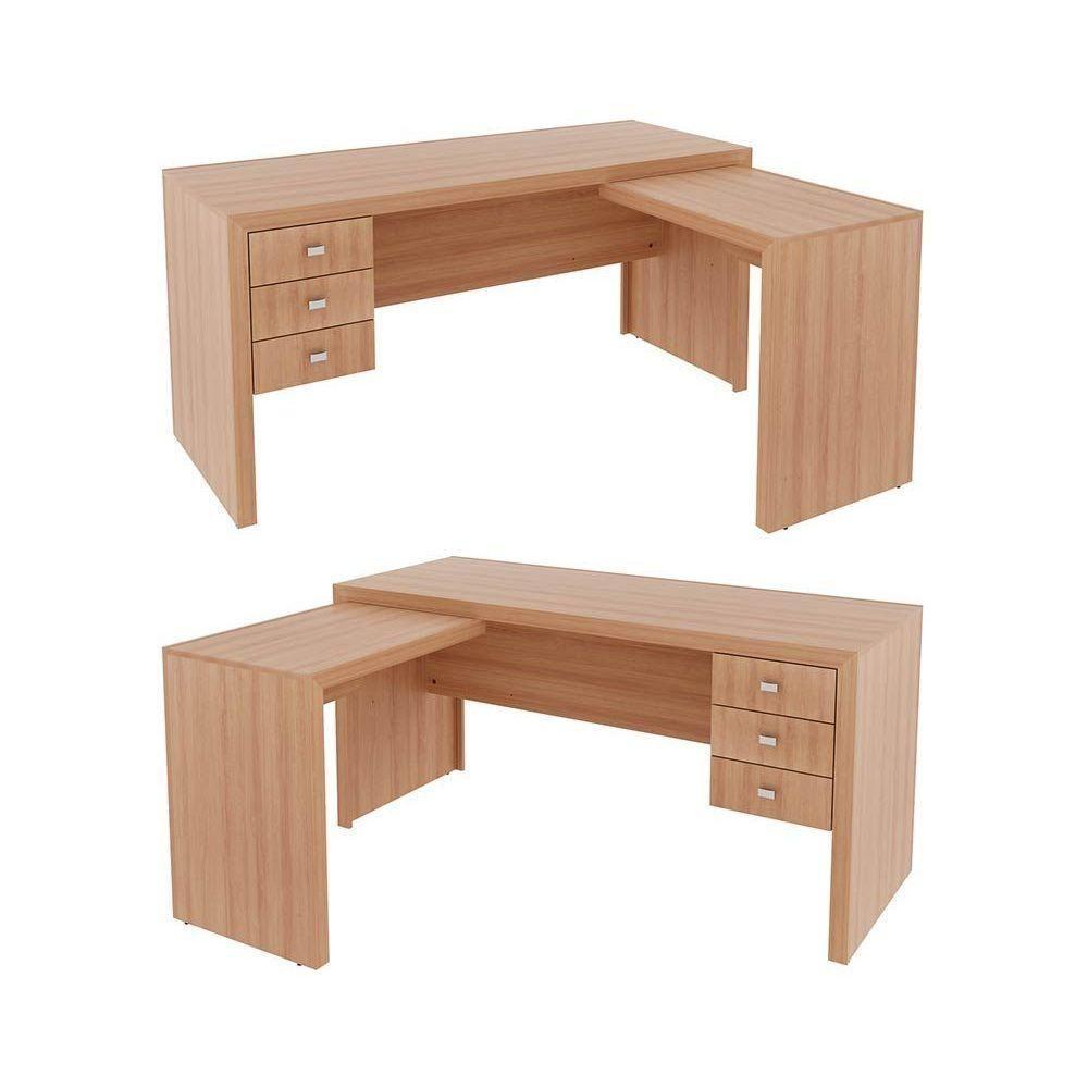 Mesa Canto p/Escritório ME4106 c/ 3 Gavetas Amêndoa - Tecno Mobili - 4