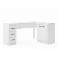 Mesa Canto p/Escritório MSM446 c/ 2 Portas e 3 Gavetas Branco - Movelbento - 1