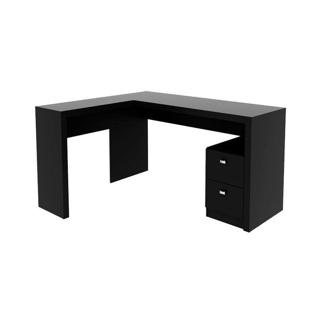 Mesa Canto p/Escritório ME4129 c/ 2 Gavetas Preto - Tecno Mobili - 1