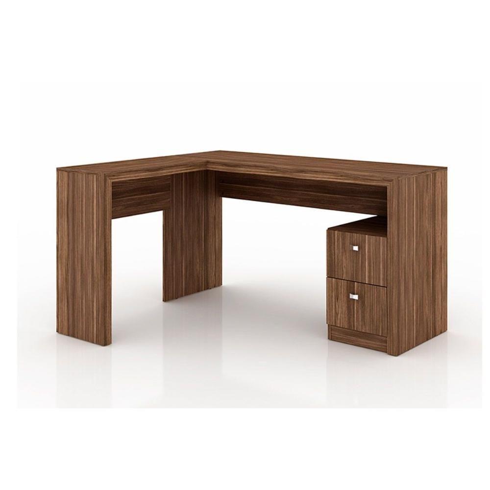 Mesa Canto p/Escritório ME4129 c/ 2 Gavetas Nogal - Tecno Mobili - 1
