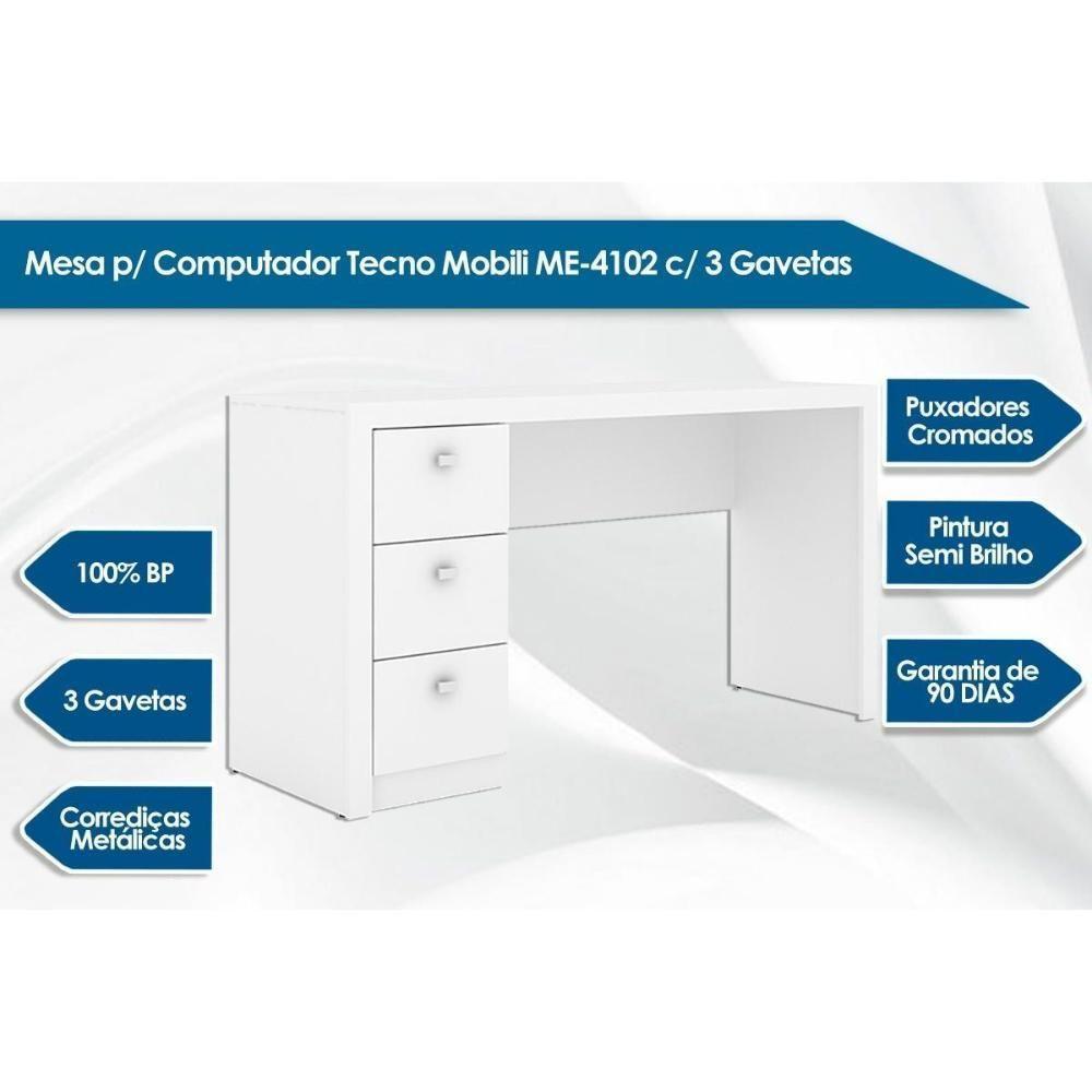 Mesa de Computador ME4102 c/ 3 Gavetas Amêndoa - Tecno Mobili - 2