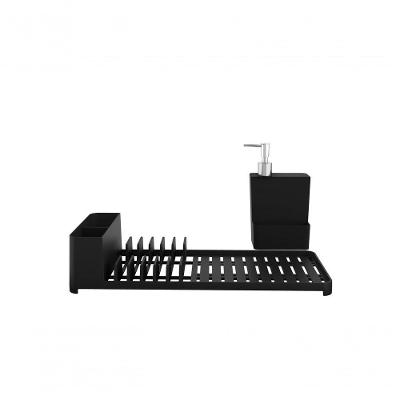 Kit Pia 2 Peças: Escorredor De Louças Plástico Compacto E Dispenser Multi Preto Preto