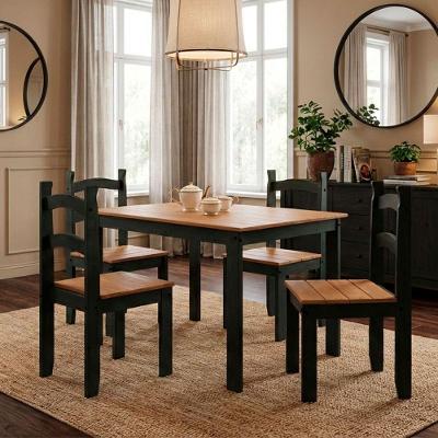 Conjunto Sala De Jantar Mesa 100x74cm Com 4 Cadeiras Madeira Amêndoa Preto Marin