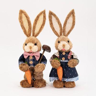 Casal De Coelhos De Páscoa Palha Coelhinhos Vida De Roça 35cm