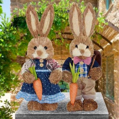 Casal De Coelhos De Páscoa Decoração Enfeite Coelhinhos - 33cm