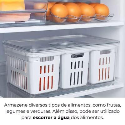 Organizador De Geladeira Plastutti Elegance Alto Ret. Com 03 Cestas 6,8l