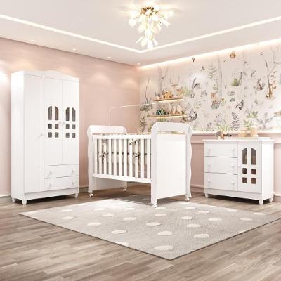 Quarto Bebê Completo Berço Americano Marquesa 3em1 Mirelle Guarda Roupa 3 Portas Cômoda Infantil 100% Mdf