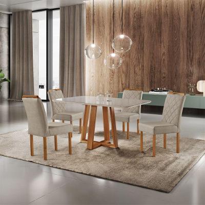 Sala De Jantar Com Mesa E 4 Cadeiras Moscou Móveis Mundial Mel/bege Areia