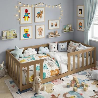 Cama Montessoriana Solteiro Com Grades De Proteção Nogueira Nogueira