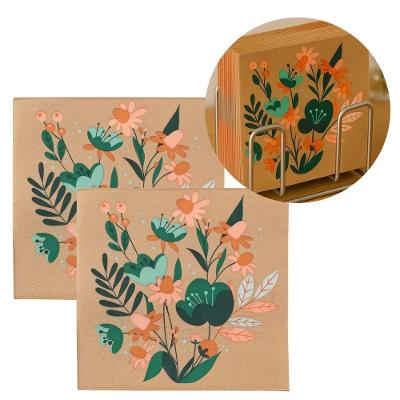 Kit Guardanapo Estampado Floral Marrom Luxo 40 Folhas 33cm - Tuut