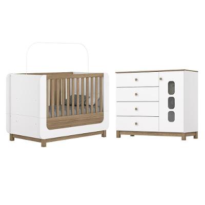 Jogo De Quarto Infantil Aconchego Com Cômoda E Berço Branco/jequitibá - Móveis Henn Branco/jequitibá