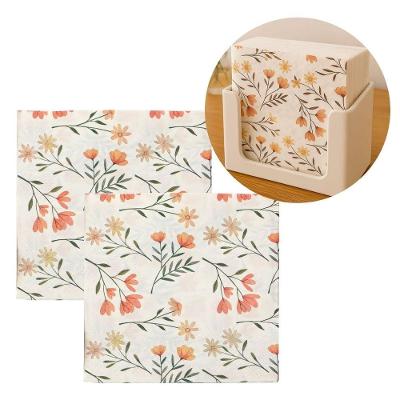 Jogo Guardanapo Estampado Branco Floral Folhas Duplas 33cm 40 Folhas - Tuut
