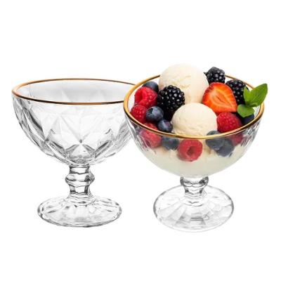 Jogo De Sobremesa 2 Taças Vidro Com Borda Fio Dourado Diamond Sorvete Lyor 250ml