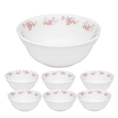 Jogo De Sobremesa De Vidro 1 Tigela 1400ml E 6 Bowls 400ml Branco Em Casa Tem