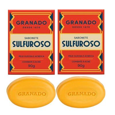 Kit 2 Sabonete Sulfuroso Granado Pele Oleosa Combate Acne Enxofre Base Begetal Em Barra 90g