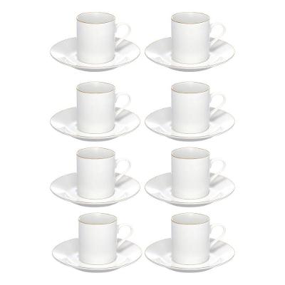 Jogo 8 Xícara De Café Porcelana Borda Dourada Com Pires Royal Premium 90ml Haüskraft