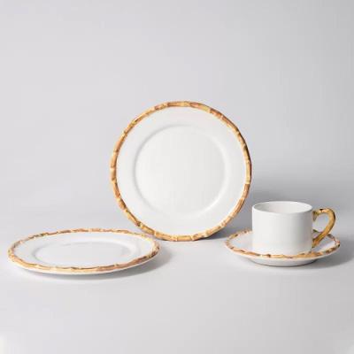 Prato Sobremesa De Cerâmica Branco Borda De Bambu Grossa 20cm Flat Scalla