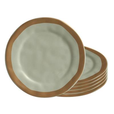 Jogo 6 Prato De Sobremesa Cerâmica Verde Com Filete Amassada 20cm Scalla