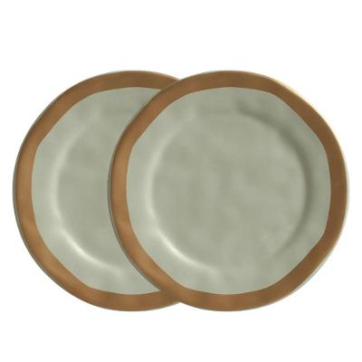 Jogo 2 Prato De Sobremesa Cerâmica Verde Com Filete Amassada 20cm Scalla