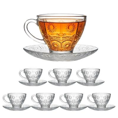 Jogo 8 Xícara De Chá Vidro Transparente Com Pires Bohemia Café Relevo 220ml Em Casa Tem