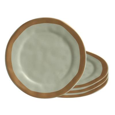 Jogo 4 Prato De Sobremesa Cerâmica Verde Com Filete Amassada 20cm Scalla