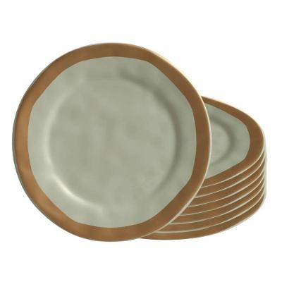 Jogo 8 Prato De Sobremesa Cerâmica Verde Com Filete Amassada 20cm Scalla