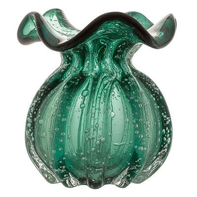 Vaso De Vidro Murano Flor Plantas Arranjos Verde Esmeralda Trouxinha 10x11cm Lemis