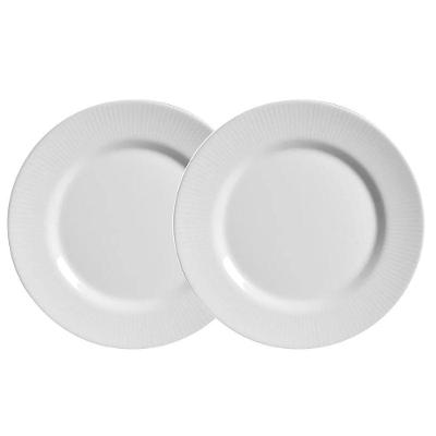 Jogo 2 Pratos Sobremesa Plissan Relevo Branco Cerâmica Alleanza 20cm