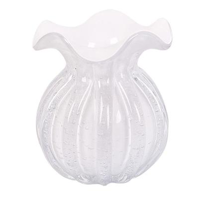 Vaso De Vidro Murano Flor Plantas Arranjos Branco Leitoso Trouxinha 10x11cm Lemis