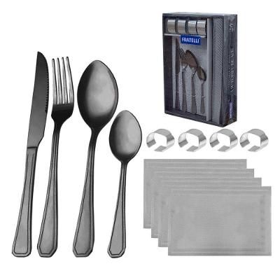 Conjunto Faqueiro 24 Peças Lugar Americano Porta Guardanapo Victoria Black Fratelli Inox