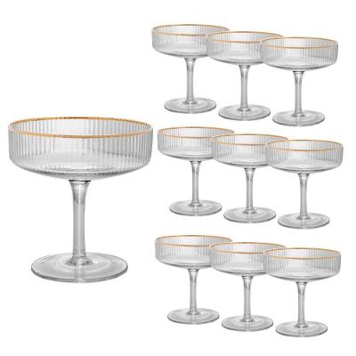 Jogo 10 Taça De Vidro Coupe Com Borda Dourada Lines Wolff 200ml