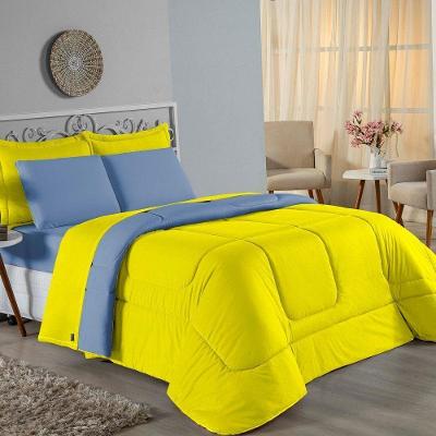 Edredom Casal Nobre 1 Peça Dupla Face 2,00m X 2,20m Malha 100% Algodão - Amarelo / Azul-bebê