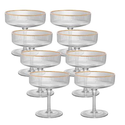 Jogo 8 Taça De Vidro Coupe Com Borda Dourada Lines Wolff 200ml