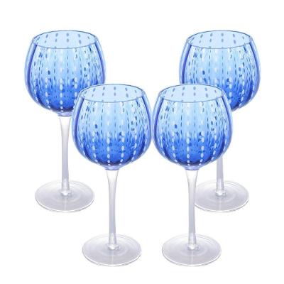 Jogo 4 Taças Para Vinho De Vidro Orquídea Azul 450ml Wolff