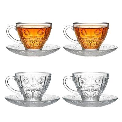 Jogo 4 Xícara De Chá Vidro Transparente Com Pires Bohemia Café Relevo 220ml Em Casa Tem