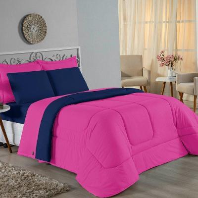 Edredom Casal Nobre 1 Peça Dupla Face 2,00m X 2,20m Malha 100% Algodão - Pink / Azul-marinho