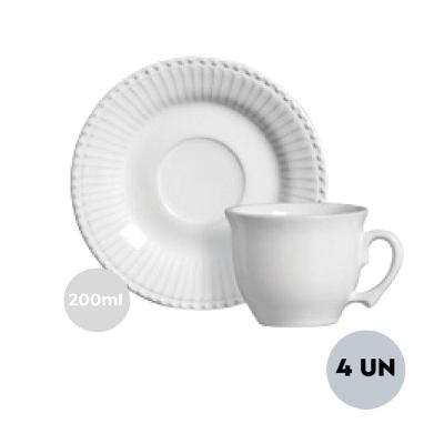 Jogo 6 Xícaras De Chá Com Pires Frisada 200ml Branca Scalla