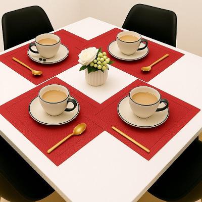 Jogo 4 Lugar Americano Retangular Mesa Pvc Vermelho Executivo 30x45cm Em Casa Tem