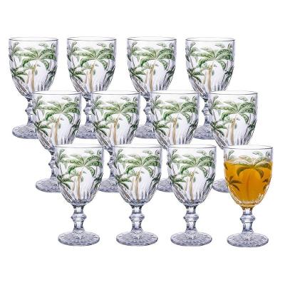 Jogo 12 Taça De Coqueiro Palm Tree Vidro Transparente Com Desenho Palmeira Class Home 300ml