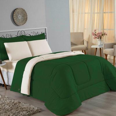 Edredom Casal Nobre 1 Peça Dupla Face 2,00m X 2,20m Malha 100% Algodão - Verde-bandeira / Palha