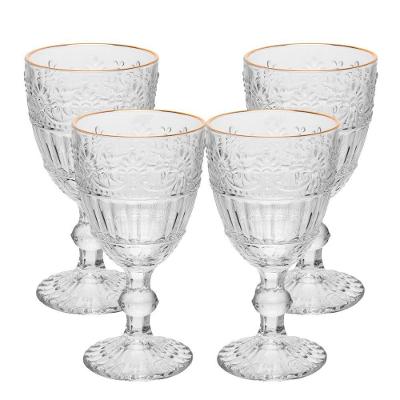 Jogo 4 Taça De Cristal Ecológico Para água Suco Mauve Com Fio De Ouro 320ml Wolff