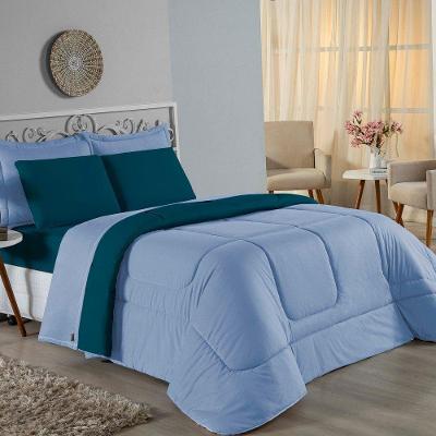 Edredom Queen Nobre 1 Peça Dupla Face 2,40m X 2,60m Malha 100% Algodão - Azul-bebê / Petróleo