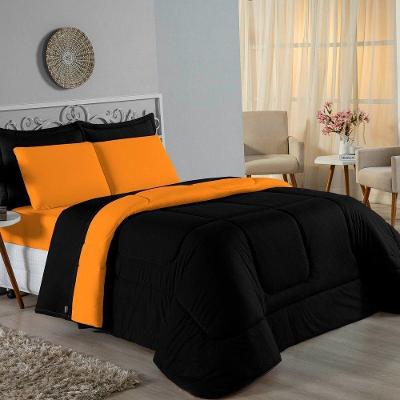 Edredom King Nobre 1 Peça Dupla Face 2,50m X 2,90m Malha 100% Algodão - Preto / Laranja