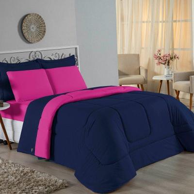Edredom Queen Nobre 1 Peça Dupla Face 2,20m X 2,40m Malha 100% Algodão - Azul-marinho / Pink