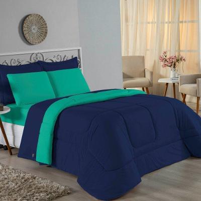 Edredom Queen Nobre 1 Peça Dupla Face 2,40m X 2,60m Malha 100% Algodão - Azul-marinho / Jade