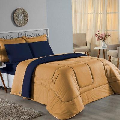 Edredom Queen Nobre 1 Peça Dupla Face 2,40m X 2,60m Malha 100% Algodão - Cobre / Azul-marinho